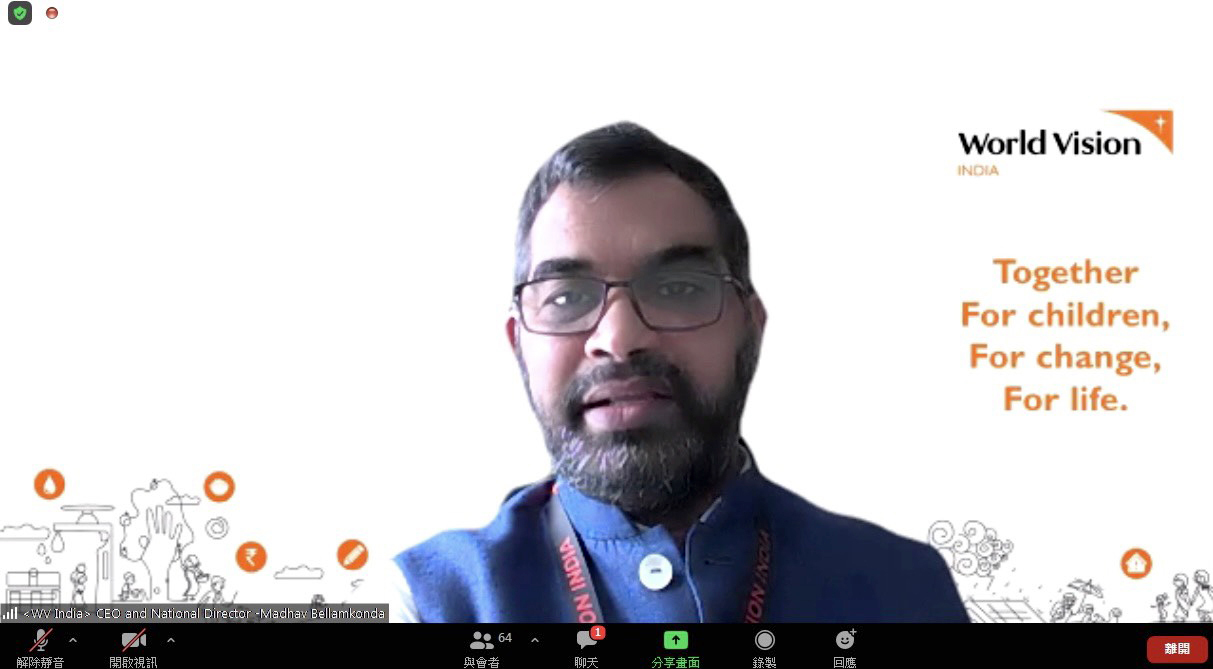 印度世界展望會會長麥達夫．貝拉康達表示，謝謝長期以來台灣資助人對印度計畫區的支持，並盼望台灣與印度，都能平安度過疫情危機（台灣世界展望會提供）。