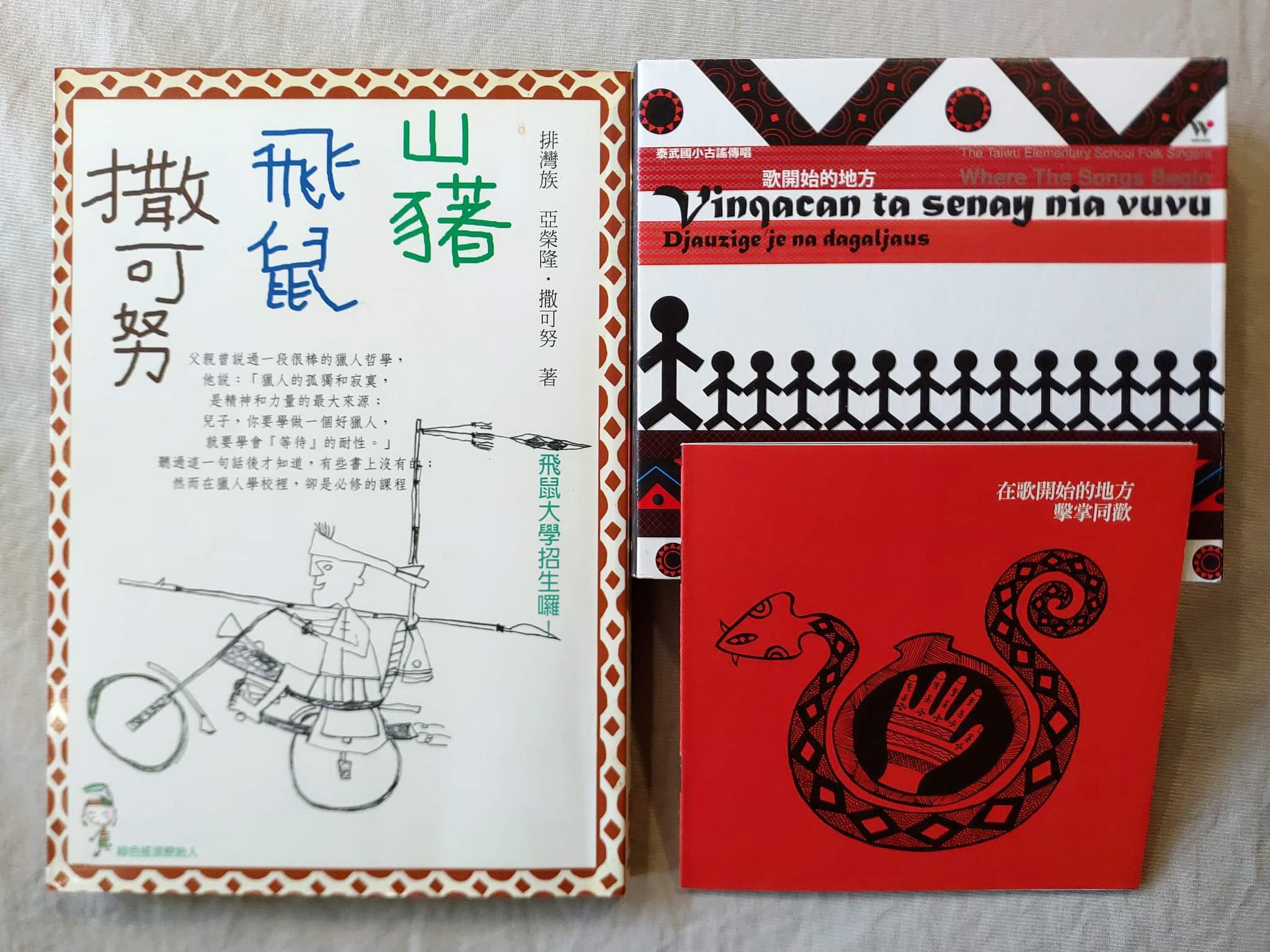 （左起）亞榮隆·撒可努《山豬．飛鼠．撒可努》、泰武國小古謠傳唱《歌開始的地方》