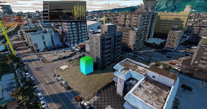 「5D智慧城市防救災平台」可直接顯示建築物隨地震搖晃而產生損壞的情形