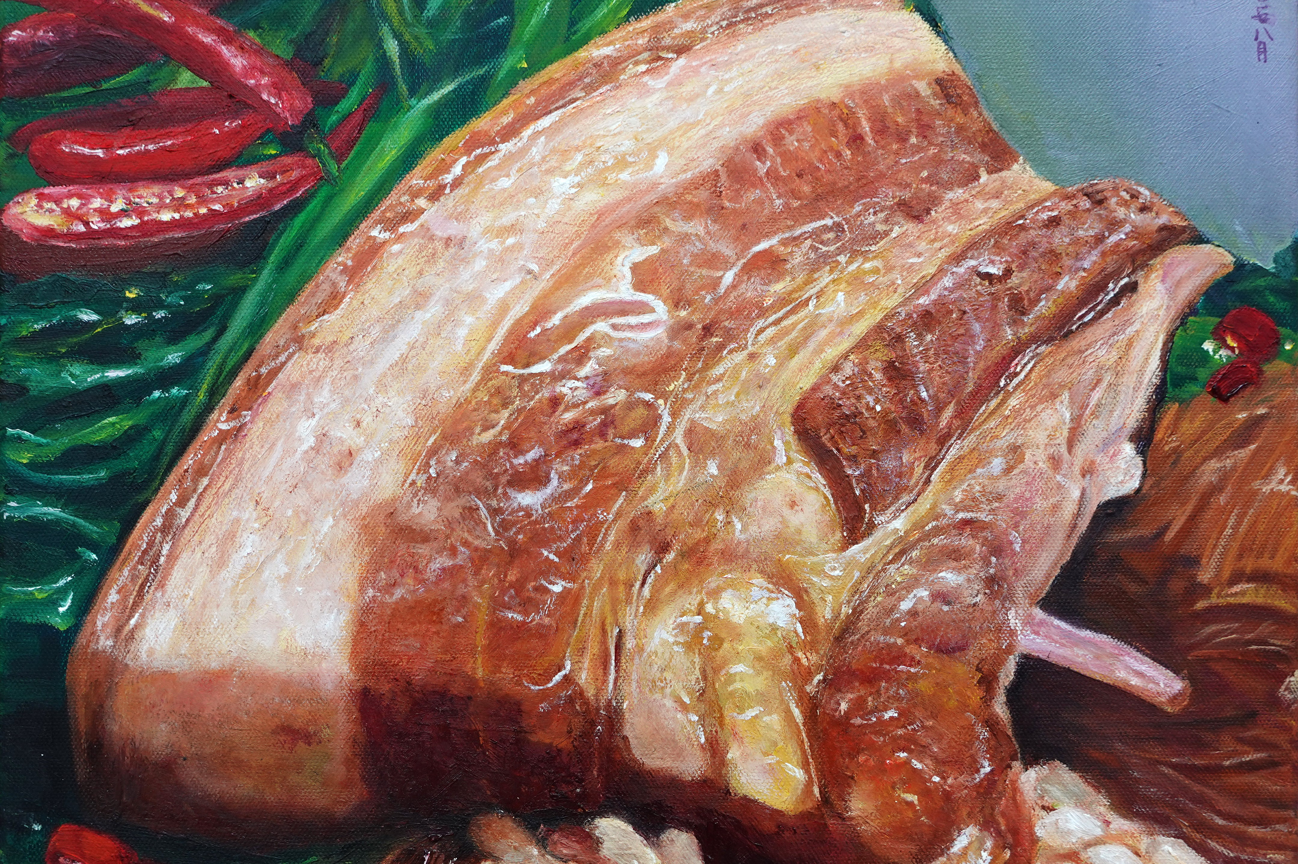 藝術家姚宜萱將料理轉為藝術創作的「油畫我的菜」系列