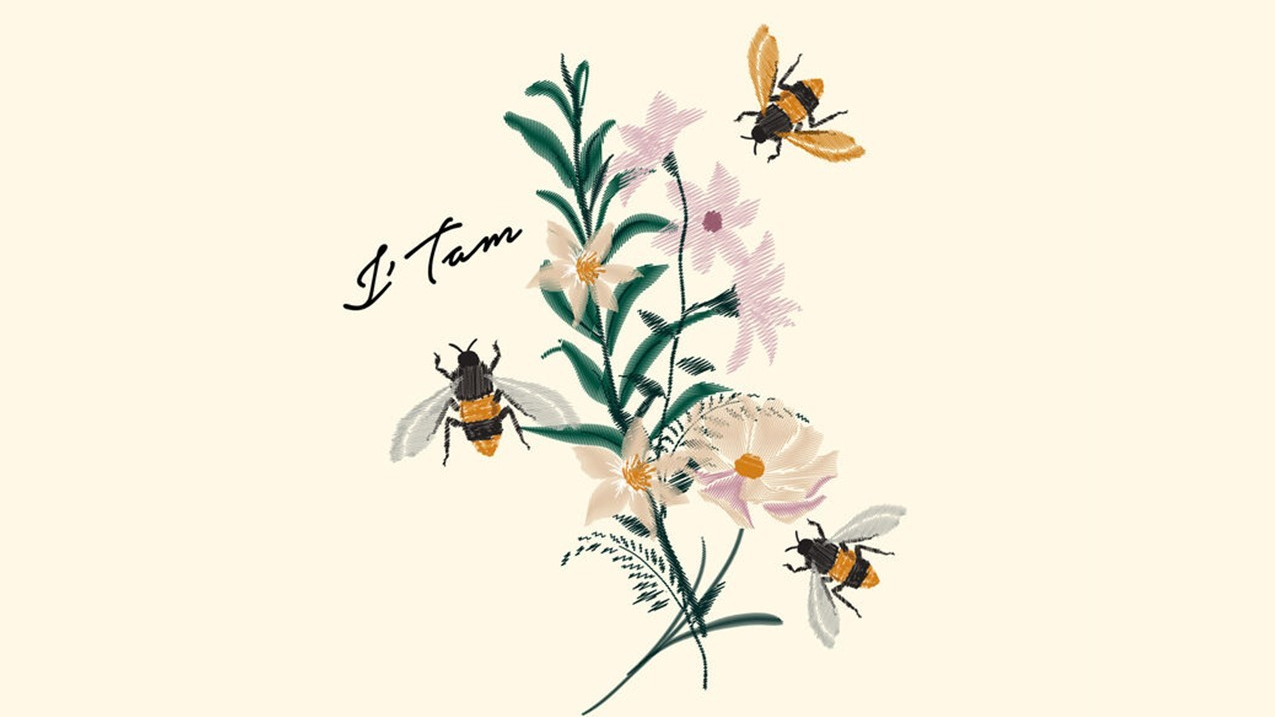 Bumble Bee and flower embroidery vector design