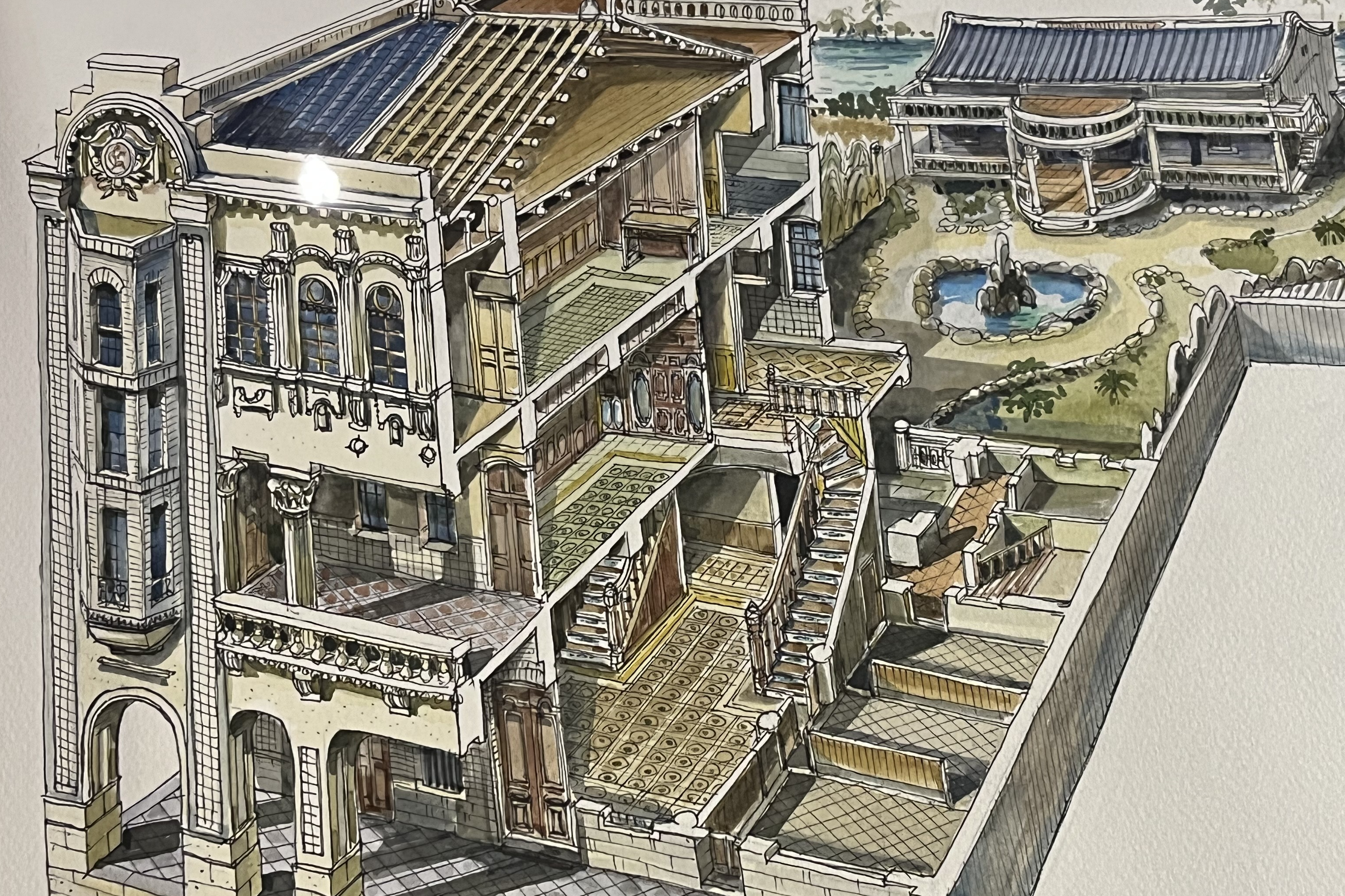 陳天來洋樓解構式剖面透視圖_長榮海事博物館提供