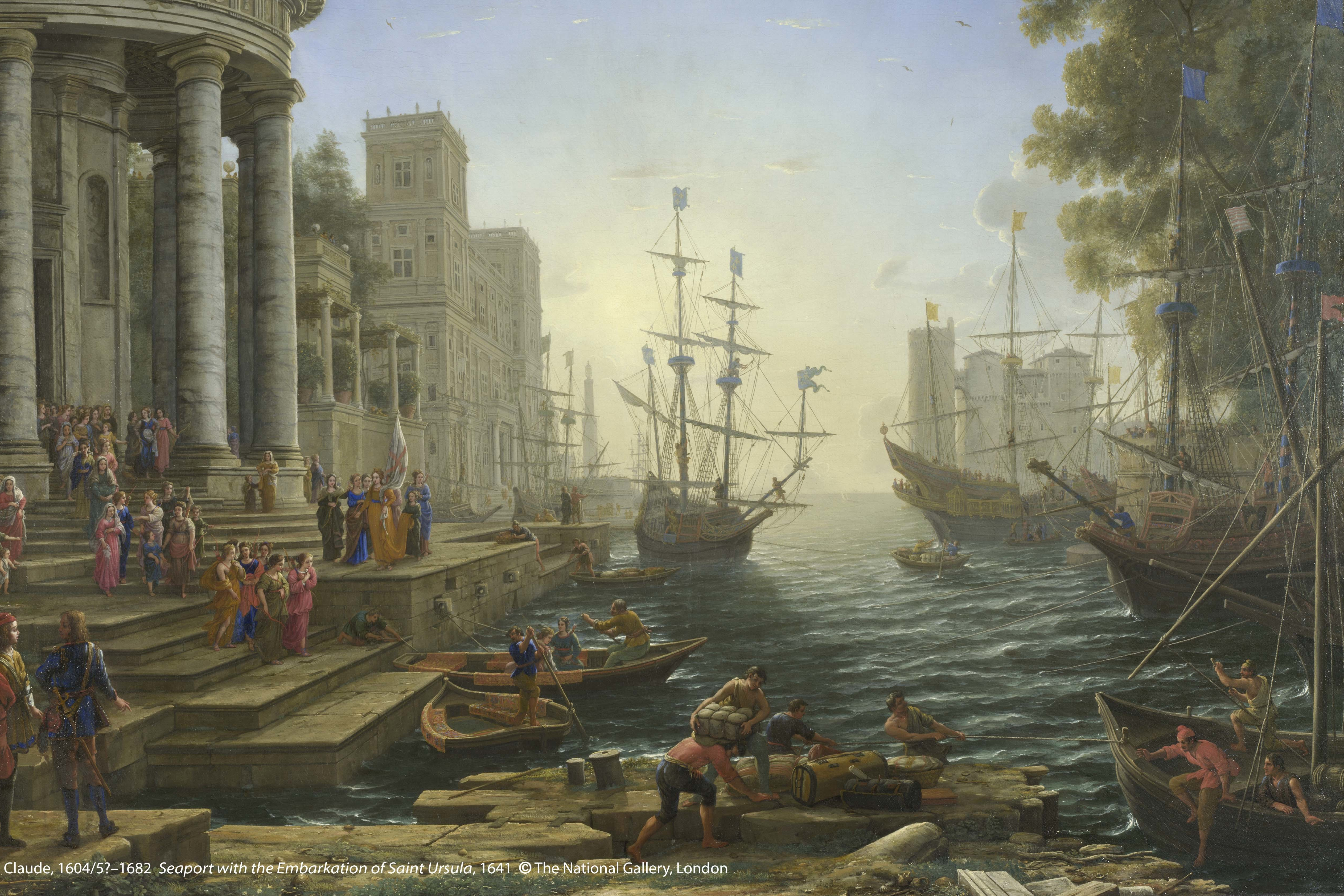 克勞德（160405-1682）作品〈聖吳甦樂登船的海港〉，1641年創作。圖片版權：英國國家藝廊