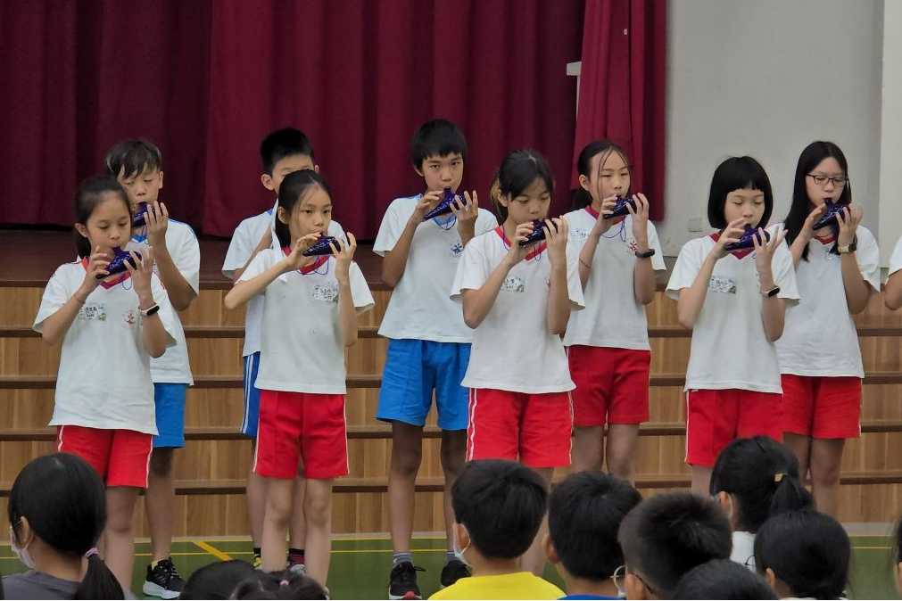 國北教大陶笛隊到嘉義義竹國小，演出多首精彩動聽的樂曲