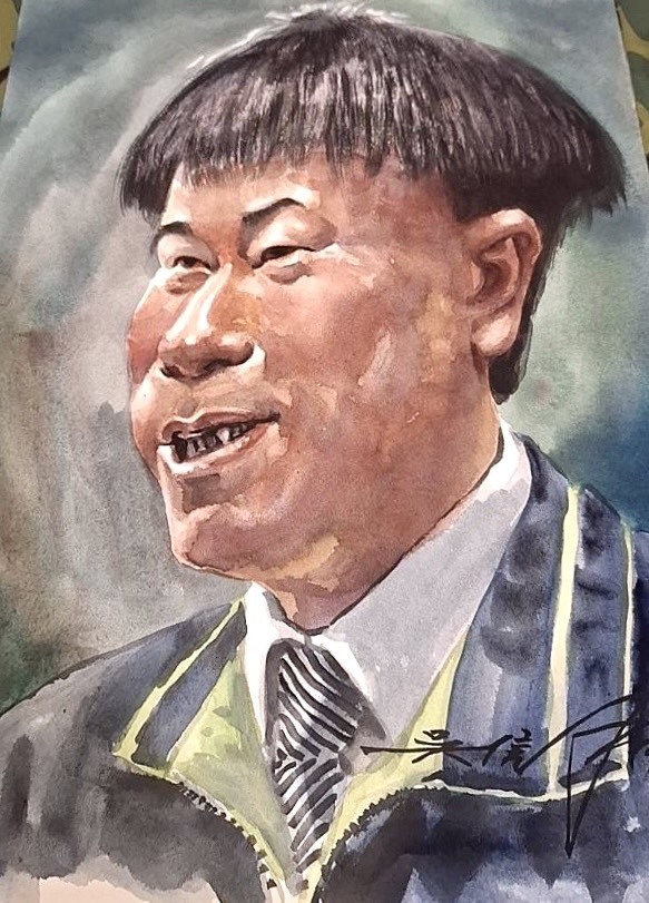 吳信和用誇張的手法，將臺東市長陳銘風帶點滑稽又詼諧感的神韻，表現得唯妙唯肖。